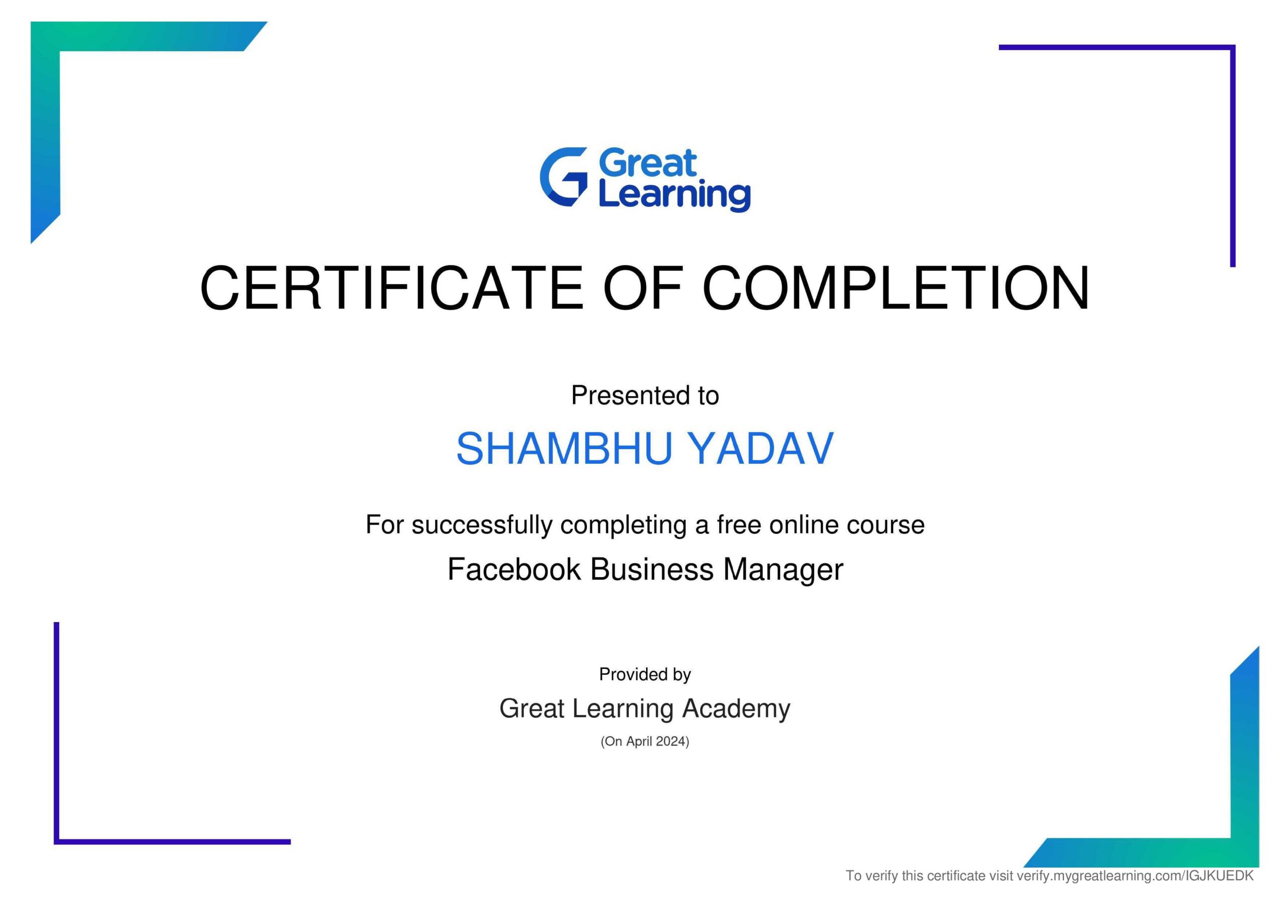 Facebook Business Manager Certificate