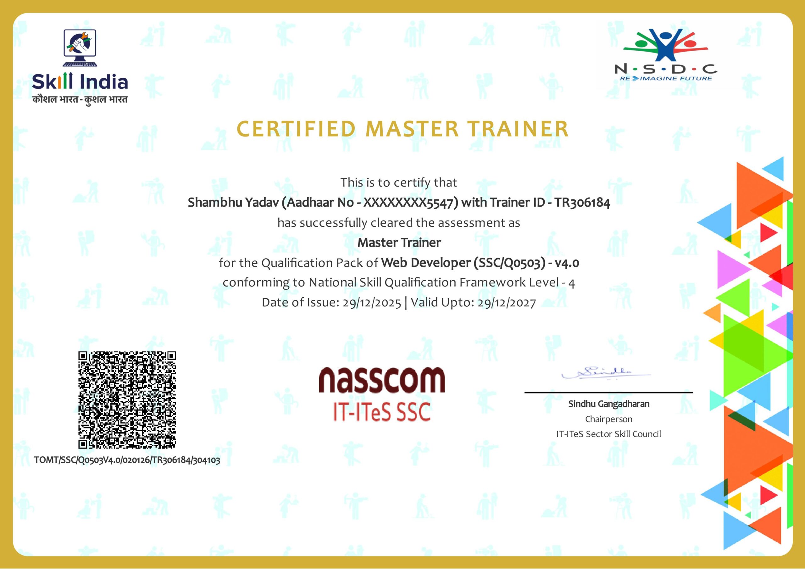 NASSCOM Master Trainer Certificate